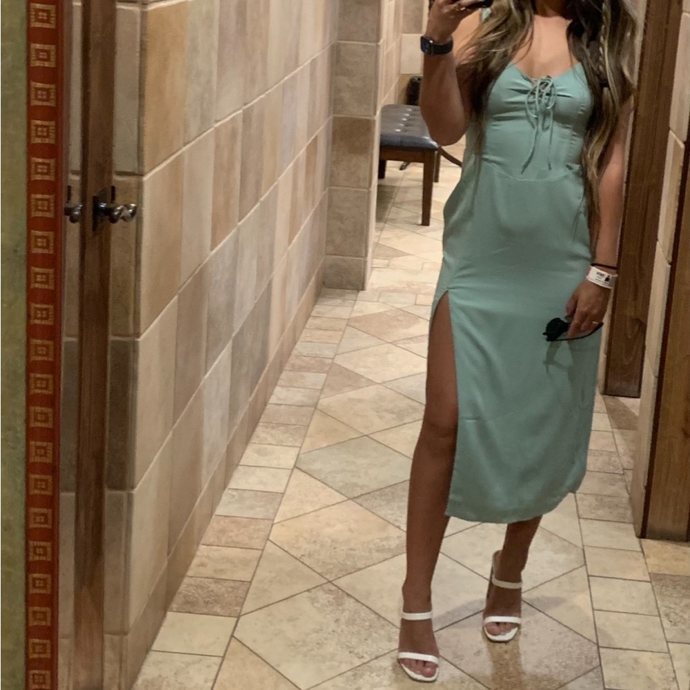 Abercrombie Lace Up Corset Midi Dress